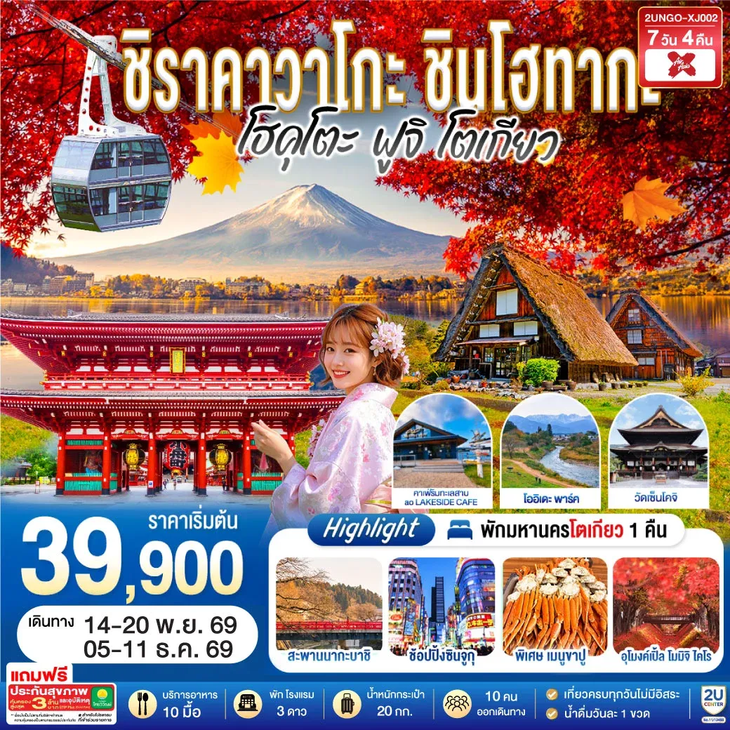 ทัวร์ญี่ปุ่น ชิราคาวาโกะ ชินโฮทากะ โฮคุโตะ ฟูจิ โตเกียว 7วัน 4คืน (XJ)