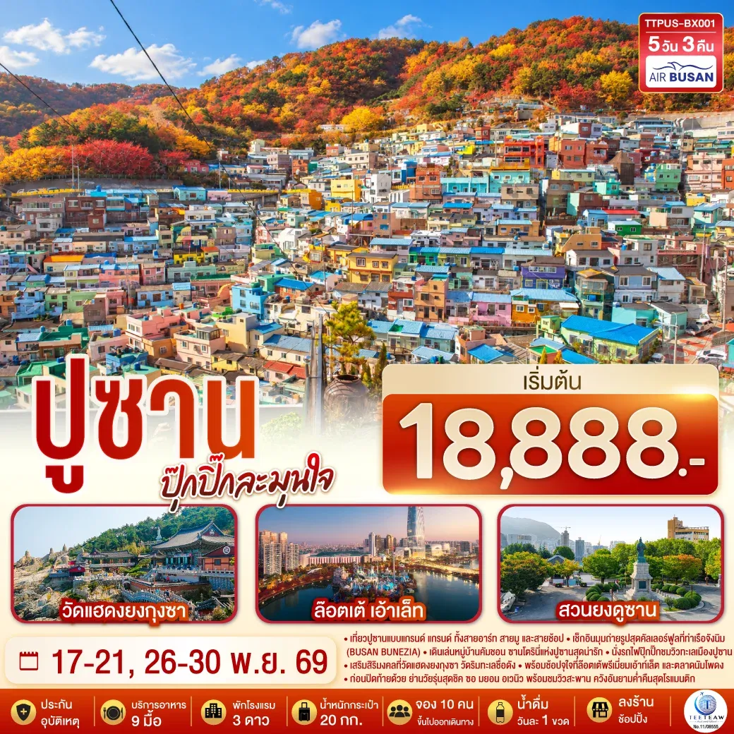 ทัวร์เกาหลี ปูซาน  ปุ๊กปิ๊กละมุนใจ 5วัน 3คืน  (BX)